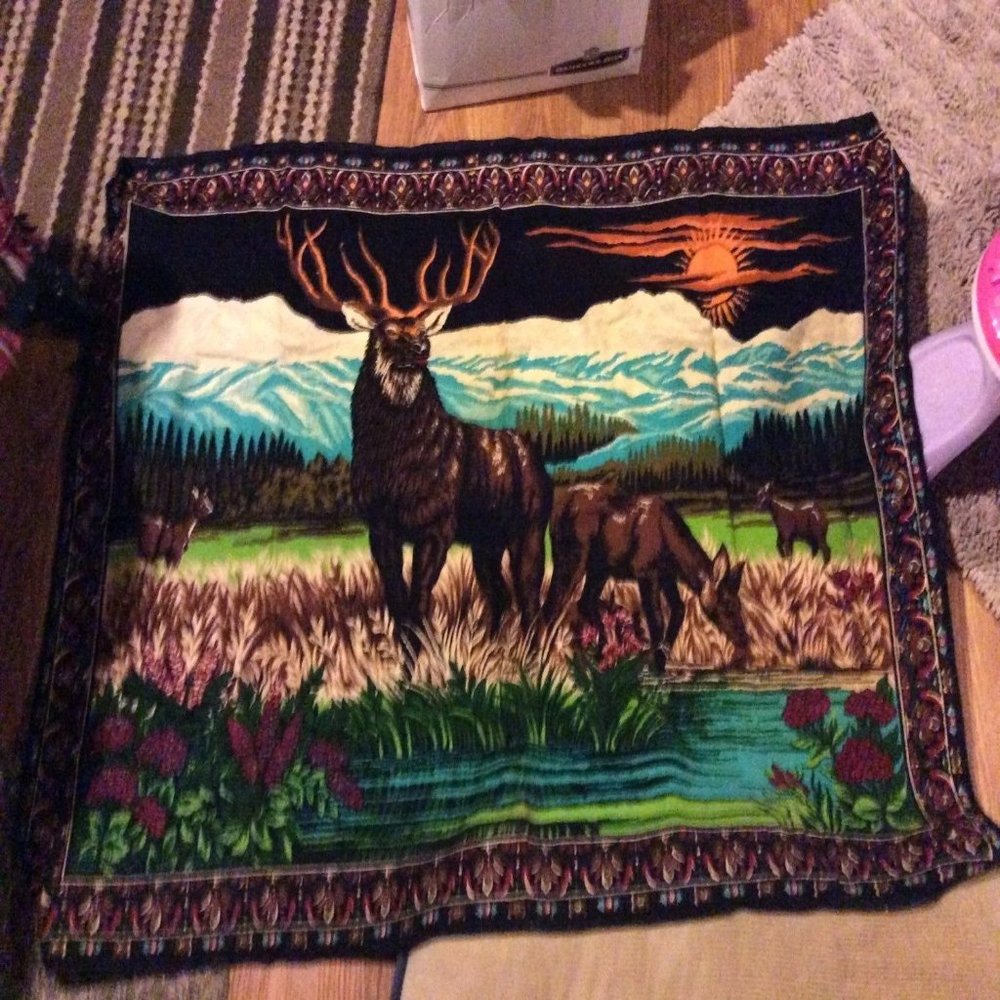 Vintage Velvet Deer Buck Mountain Felt Tapestry